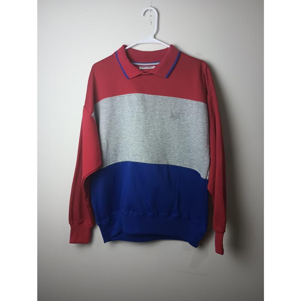 Vintage Steeple Chase Color Block Collar Sweatshirt 90s Men's Large